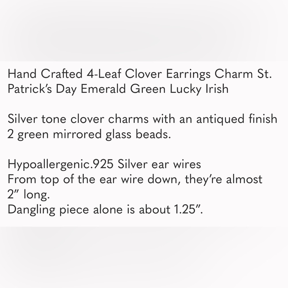 Hand Crafted St. Patrick’s Day Earrings Clover Emerald Green Charm Pierced - Picture 8 of 8